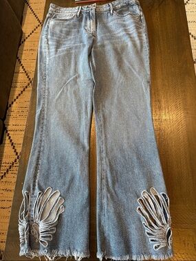 3x1 Light Blue Embroidered Flare Jeans with Cutout Hem